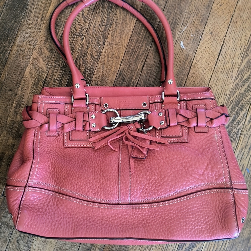 Coach Pink Pebbled Leather Satchel with Braided Trim